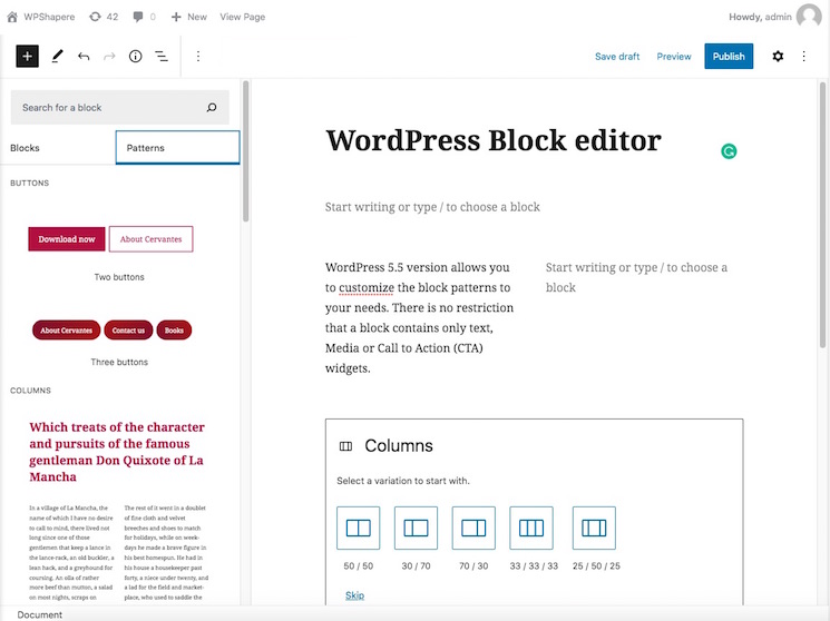 WordPress block editor pattern