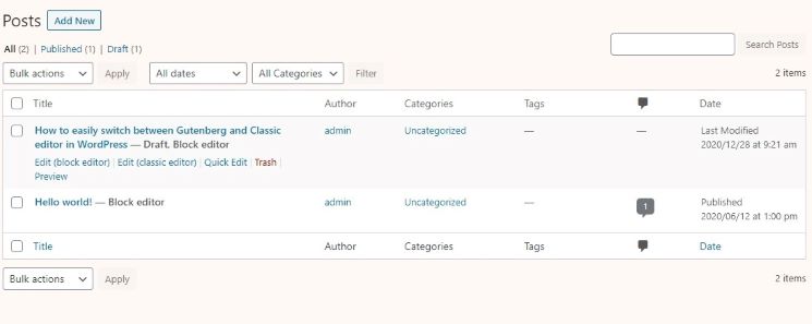 WordPress classic editor