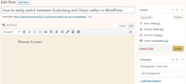WordPress classic editor