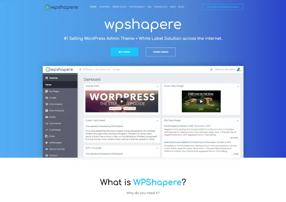 Wpshapere - Custom WordPress dashboard and Custom Login page